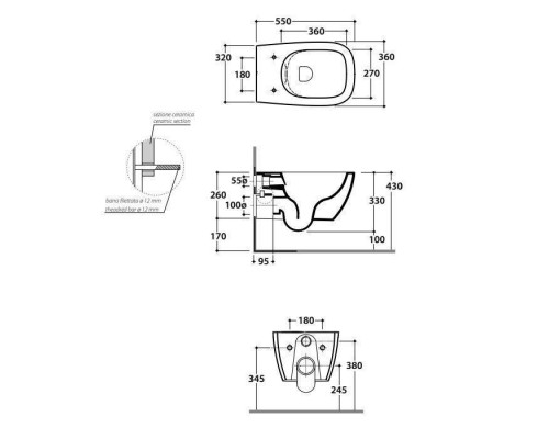 Globo Genesis Унитаз 55х36см., подвесной, безободковый, с креплением, цвет: белый матовый. GNS02.BO