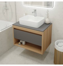 Тумба с раковиной Teymi Ritta 75, дуб эврика, матовый графит, раковина Helmi S 48