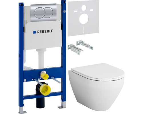 Комплект Унитаз подвесной AM.PM Spirit V2.0 с микролифтом + Инсталляция Geberit Duofix Delta 458.149.21.1 с кнопкой смыва, хром + Шумоизоляция 156.050.00.1