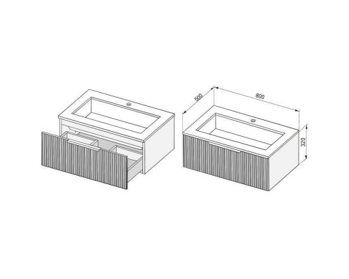 Salini Touch Тумба подвесная 80х50х32см., с раковиной, 1 ящик, верт. фрез., цвет: Grey. T800V1GON203