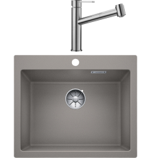Комплект Мойка кухонная Blanco Pleon 6 серый беж + Смеситель Ambis-S 523119