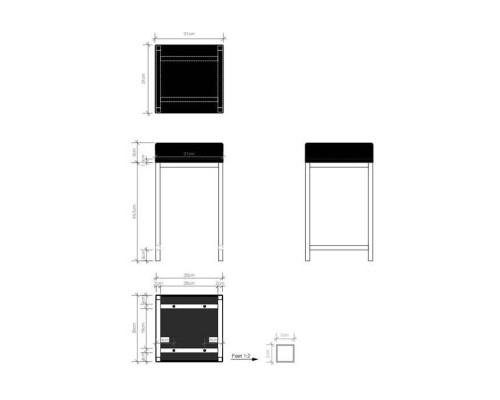 Decor Walther DW 64 Табурет 30x30x52cм, напольный, цвет: хром / черный. 0502805