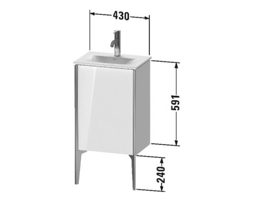 Duravit XViu Тумба подвесная 43x31x59.1см с раковиной, 1 дверца, (петли слева), ножки не вкл., цвет: белый глянцевый / края: чёрный матовый. 07334500411,  XV4068LB222,  XV971500000