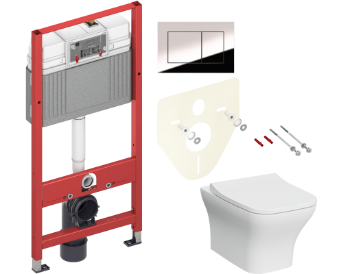 Комплект Унитаз подвесной VitrA Zentrum Square 7484B003-0075 безободковый + Крышка Integra Square 191-003-009 с микролифтом + Инсталляция TECE Now 9400412 4 в 1 с кнопкой смыва