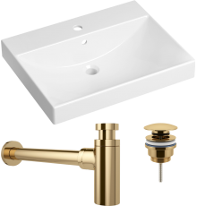 Комплект Раковина Lavinia Boho Bathroom Sink 33311012 + Донный клапан Wellsee Drainage System 182141000 золото + Сифон 182106000 золото