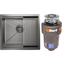 Комплект Мойка Granula Kitchen Space 5045U, сталь сатин + Измельчитель Bort Titan Max Power FullControl