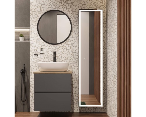 Мебель для ванной комнаты STWORKI Колдинг 60 антрацит, с раковиной 50 Square, столешница орех матовый Мебель для ванной комнаты STWORKI Колдинг 60 антрацит, с раковиной 50 Square, столешница орех матовый