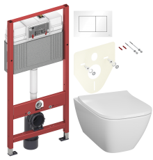 Комплект Унитаз подвесной Geberit Smyle Square 500.683.01.1 с крышкой-сиденьем с микролифтом + Инсталляция TECE Base 9400413 4 в 1 с кнопкой смыва