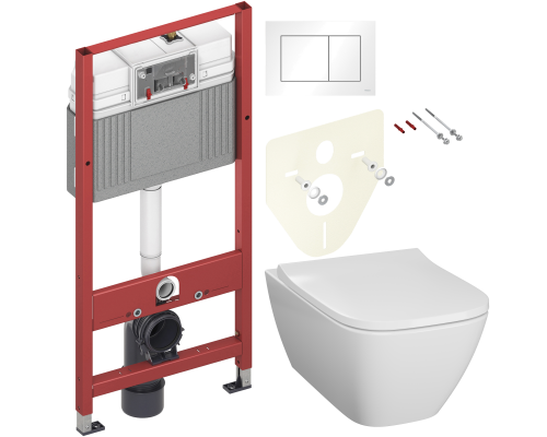 Комплект Унитаз подвесной Geberit Smyle Square 500.683.01.1 с крышкой-сиденьем с микролифтом + Инсталляция TECE Base 9400413 4 в 1 с кнопкой смыва Комплект Унитаз подвесной Geberit Smyle Square 500.683.01.1 с крышкой-сиденьем с микролифтом + Инсталляция TECE Base 9400413 4 в 1 с кнопкой смыва