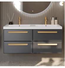 Тумба с раковиной Cezares Eco 120 4 ящика, ручки сатиновое золото, grafito