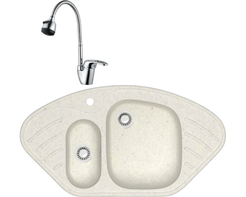 Комплект Мойка кухонная Domaci Болонья М-23-001 белая + Смеситель Ливорно WFD04163B