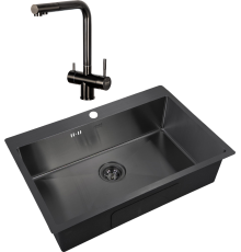 Комплект Мойка кухонная Zorg Inox PVD 7551 grafit + Смеситель Inox SZR-7039 GRAFIT графит