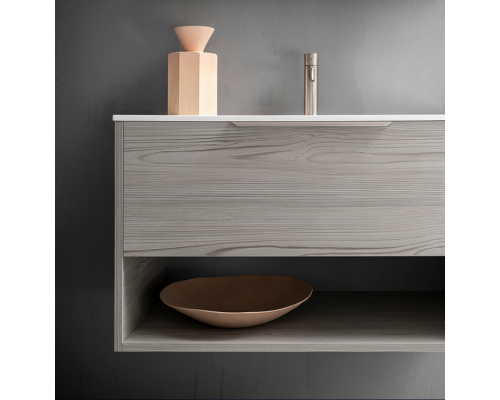 Cerasa Assolo Комплект: база подвесн с ящиком, цвет la/co + столешница из мин/мрам, цвет бел. с 1отв 85x51,5x h50см + зеркало 85*h70 со светильник LED, цвет: larice cosmopolitan. CPCPCMB1CH385 larice cosmopolitan