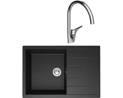 Комплект Мойка кухонная Domaci Болонья М-161-007 антрацит + Смеситель Ливорно