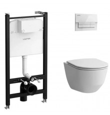 Laufen Pro Унитаз подвесной, безободковый, смыв Rimless, с инсталляционной системой, сиденье с микролифтом, тонкое, клавиша смыва белая. Z.RU93.0.761.6