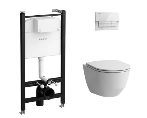 Laufen Pro Унитаз подвесной, безободковый, смыв Rimless, с инсталляционной системой, сиденье с микролифтом, тонкое, клавиша смыва белая. Z.RU93.0.761.6 Laufen Pro Унитаз подвесной, безободковый, смыв Rimless, с инсталляционной системой, сиденье с микролифтом, тонкое, клавиша смыва белая. Z.RU93.0.761.6