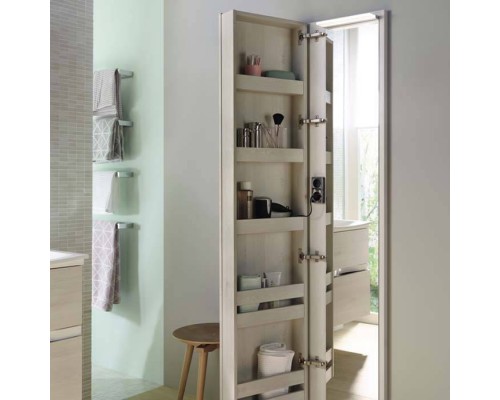 Burgbad Sys30 Шкаф 40х15х176см., подвесной, 1 дверь с зеркалом и подсветкой с внутрен стороны, 5 полок, двойная розетка, цвет: Eiche Dekor Flanelle. SPIJ040LF2238