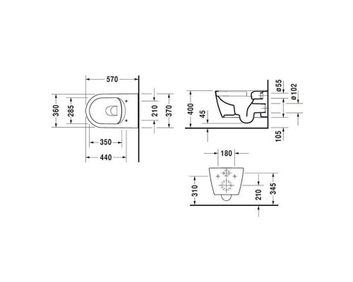 Duravit Me by Starck Унитаз 35.5х37х57см., подвесной, безободковый, с сиденьем, цвет: белый. 45290900A11 (25290900001+002009) Duravit Me by Starck Унитаз 35.5х37х57см., подвесной, безободковый, с сиденьем, цвет: белый. 45290900A11 (25290900001+002009)