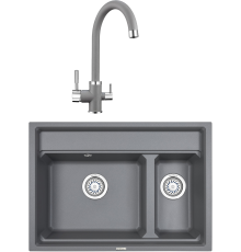 Комплект Мойка кухонная Granula Kitchen Space 7302, алюминиум + Смеситель 2168, алюминиум