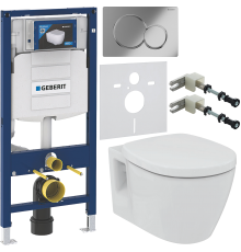 Комплект Унитаз подвесной Ideal Standard Connect + Крышка + Инсталляция Geberit Duofix UP 320 111.300.00.5 + Кнопка Sigma 01 115.770.21.5 хром + Крепления 111.815.00.1 к стене + Шумоизоляция