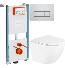 Комплект Унитаз подвесной BelBagno Uno BB3105CHR/SC + Инсталляция VitrA V-Fix Core 732-5800-01PV + Кнопка Root Square 740-2380 хром