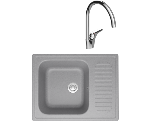 Комплект Мойка кухонная Domaci Болонья М-15-006 светло-серая + Смеситель Ливорно