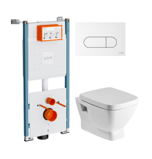 Комплект Унитаз подвесной Santek Нео 1WH302423 с микролифтом + Инсталляция VitrA V-Fix Core 732-5800-01PV + Кнопка Root Round 740-2200 белая глянцевая