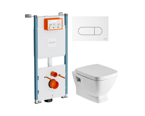 Комплект Унитаз подвесной Santek Нео 1WH302423 с микролифтом + Инсталляция VitrA V-Fix Core 732-5800-01PV + Кнопка Root Round 740-2200 белая глянцевая