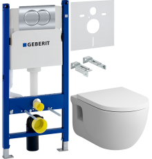 Комплект Унитаз подвесной AM.PM Like C801701SC FlashClean с микролифтом + Инсталляция Geberit Duofix Delta 458.149.21.1 с кнопкой смыва, хром + Шумоизоляция 156.050.00.1