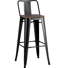 Барный стул Stool Group Tolix Wood со спинкой черный глянцевый, темное дерево