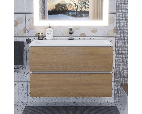 Тумба с раковиной Uperwood Barsa 80 подвесная, белая, дуб сонома, раковина белая Тумба с раковиной Uperwood Barsa 80 подвесная, белая, дуб сонома, раковина белая