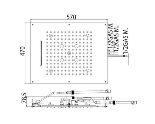 BOSSINI DREAM/3 Верхний душ 570 x 470 мм, 3 режима (дождь, каскад, туман), с 4 LED (белый), блок питания/управления, цвет: античная бронза. H38940.022