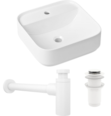 Комплект Раковина Lavinia Boho Bathroom Sink Slim 33311007 + Донный клапан Wellsee Drainage System 182138000 матовый белый + Сифон 182108000 белый