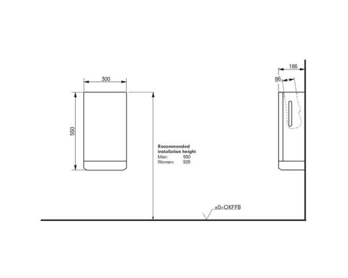 TOTO Public Сушилка для рук, 300x186x550мм, подвесной, цвет: белый. TYC424W