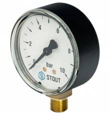 Манометр радиальный STOUT Dn 63 мм 1/4 , 0...10 бар, кл.2.5 (SIM-0010-631008)