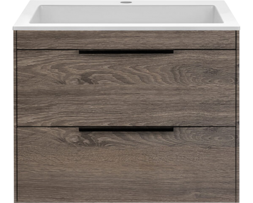 Тумба с раковиной Vincea Chiara 2D 60, 2 ящика, темный дуб, с белой раковиной