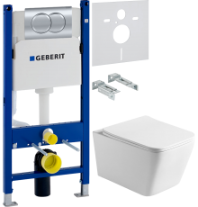 Комплект Унитаз подвесной Vincea Q-Line VT1-12 белый + Инсталляция Geberit Duofix Delta 458.149.21.1 с кнопкой смыва, хром + Шумоизоляция 156.050.00.1