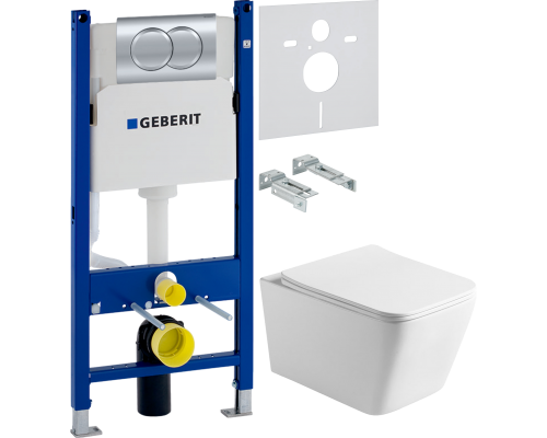 Комплект Унитаз подвесной Vincea Q-Line VT1-12 белый + Инсталляция Geberit Duofix Delta 458.149.21.1 с кнопкой смыва, хром + Шумоизоляция 156.050.00.1