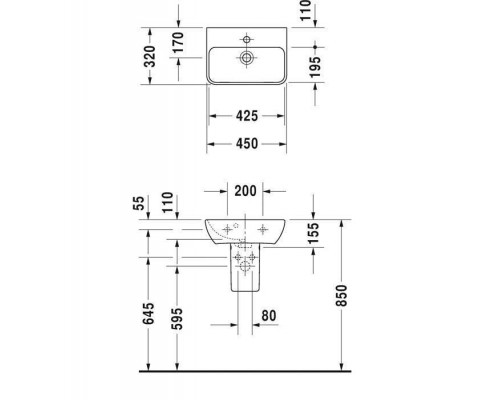 Duravit ME by Starck Раковина 45х32 см, без отв., цвет: белый. 0719450010