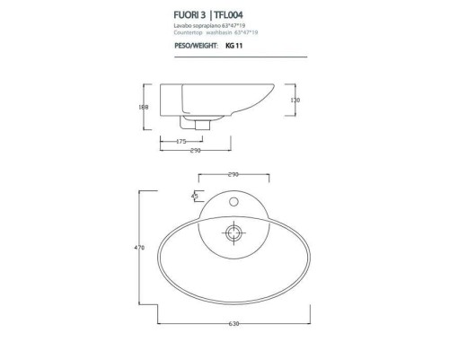 Artceram WASHBASINS FUORI 3 Раковина 63х47 см, 1 отв., накладная, цвет: белый. TFL004 01 00 bi*1