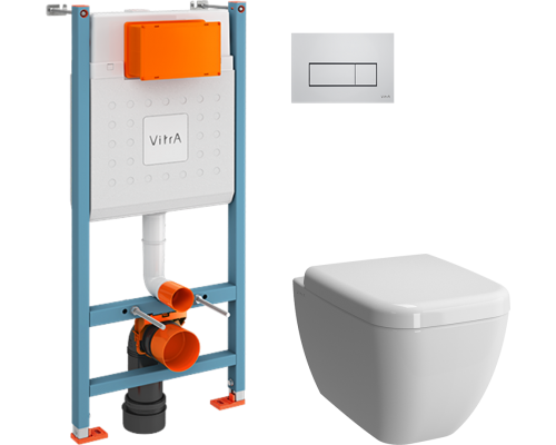 Комплект Унитаз подвесной VitrA Shift 7742B003-0075 белый глянцевый + Крышка 91-003-009 с микролифтом, петли хром + Инсталляция V-Fix Core 738-5800-01 с кнопкой смыва Root S 740-2380 хром Комплект Унитаз подвесной VitrA Shift 7742B003-0075 белый глянцевый + Крышка 91-003-009 с микролифтом, петли хром + Инсталляция V-Fix Core 738-5800-01 с кнопкой смыва Root S 740-2380 хром