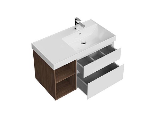 Kerama Marazzi Cubo Тумба подвесная 90см, правая, цвет: белый матовый / орех. CUB.90.2Rh\WHTM.N