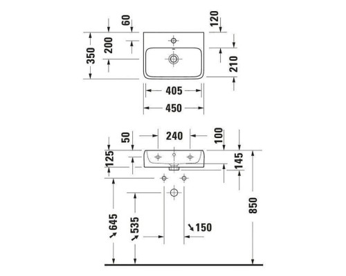 Duravit Qatego Раковина 45х35х12.5см., подвесная, без отв., цвет: белый. 0746450000 Duravit Qatego Раковина 45х35х12.5см., подвесная, без отв., цвет: белый. 0746450000