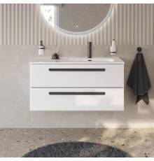 Тумба с раковиной Cezares Eco Cer-N 100 R, bianco lucido, раковина Duet 100 R, ручки матовые черные