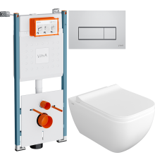 Комплект Унитаз подвесной VitrA Shift 7742B003-0075 белый глянцевый + Крышка DIWO Шифт 0405 с микролифтом + Инсталляция V-Fix Core 732-5800-01PV + Кнопка Root Square 740-2380 хром
