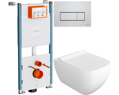 Комплект Унитаз подвесной VitrA Shift 7742B003-0075 белый глянцевый + Крышка DIWO Шифт 0405 с микролифтом + Инсталляция V-Fix Core 732-5800-01PV + Кнопка Root Square 740-2380 хром