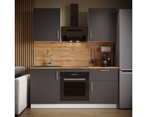 Кухонный гарнитур Domaci Болонья 180 см, фасад графит, ручка хром, столешница дуб вотан KUH-767485