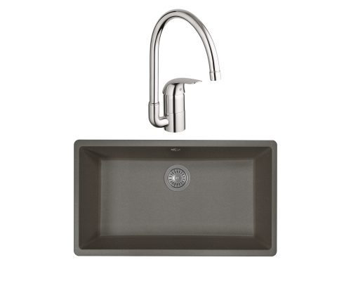 Комплект Мойка Florentina Вега 700 черная + Смеситель Grohe Euroeco