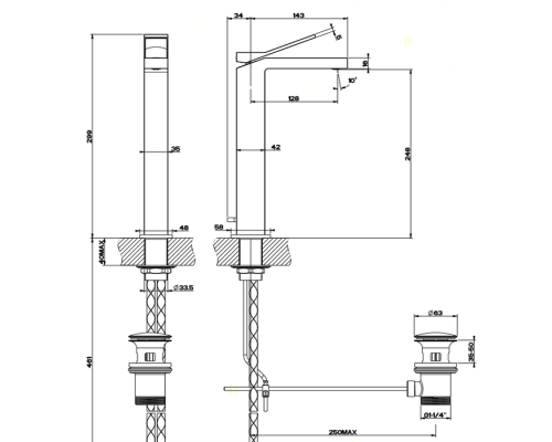 Gessi Rettangolo K Смеситель для раковины на 1 отверстие, с донным клапаном, излив 128мм, цвет: хром. 53005#031