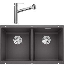 Комплект Мойка кухонная Blanco Subline 350/350-U темная скала + Смеситель Ambis-S 523119